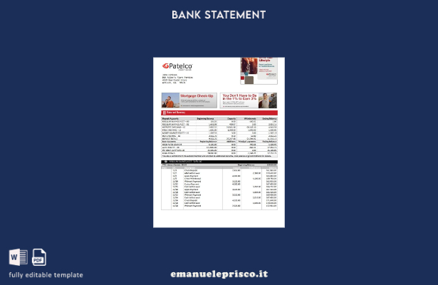 modello word di estratto conto bancario stile verificato USA California Patelco 